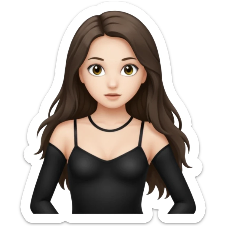 pretty white brunette teen long hair with hazel eyes in a black leotard and fishnets sticker