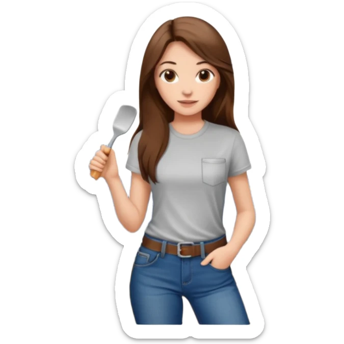 beautiful girl with long brown hair renovating her kitchen sticker