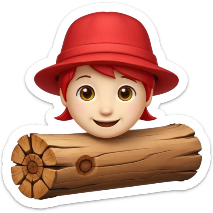 reate a small, clean and expressive emoji in the style of Discord emojis, featuring the Catalan ‘Cagatió’ (Tió de Nadal). The emoji should show a cute wooden log with a friendly smiling face, wearing the traditional red ‘barretina’ hat, with small simple legs sticker