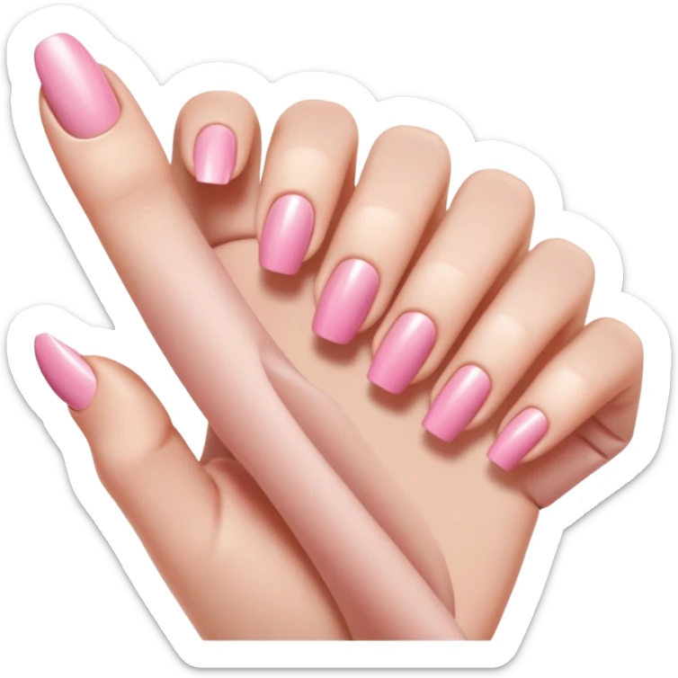  pink close-up of a hand with beautifully manicured nails, glossy pink nail polish, elegant nail shape, soft lighting and shadows, realistic style, sticker