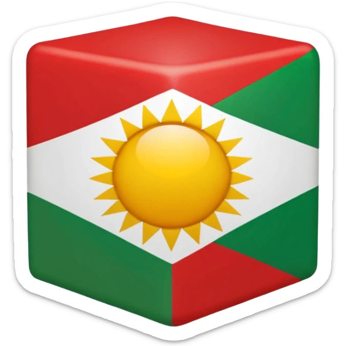 Sun in in the middle White in the middle Kubus shape Make a kurdish vlag with a sun red up white in the middle and green under sticker