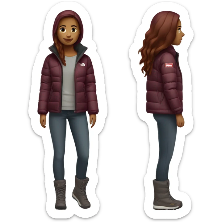 beautiful burgundy straight haired Girl wearing northface full body sticker