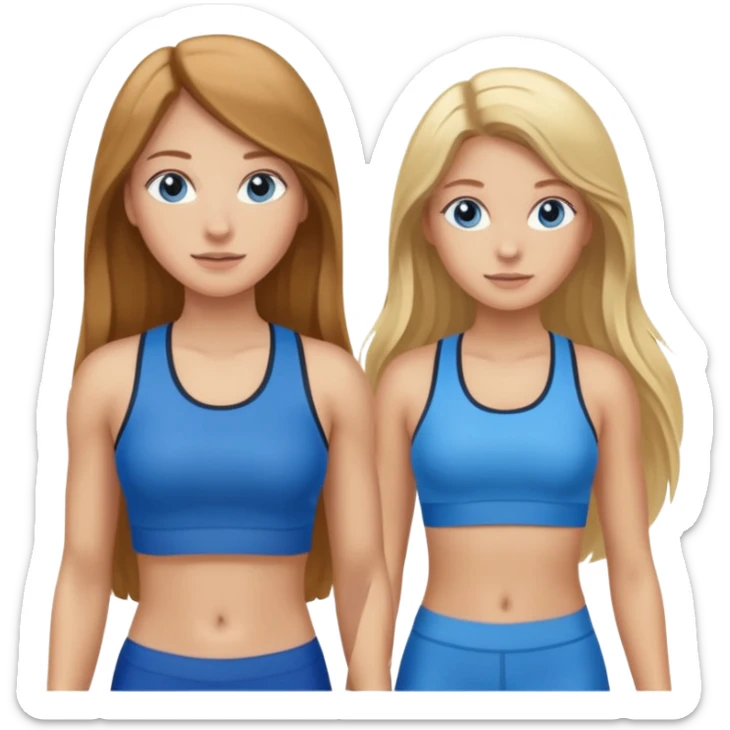 two girls in gym wear one with brown long hair one with blonde long hair and blue eyes sticker