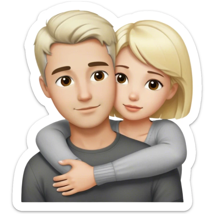 Handsome man with salt and pepper colored short hair hugging blonde girl  sticker