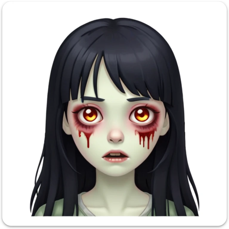 A zombie girl with long black hair, with her bangs covering her forehead

 sticker