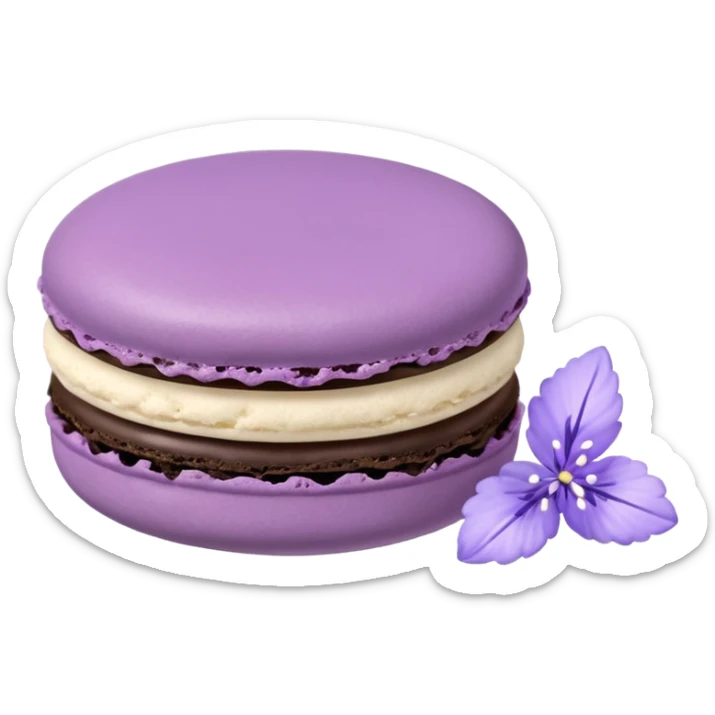Realistic pastel purple macaroon with purple fillings  and some lavender flowers on the side sticker