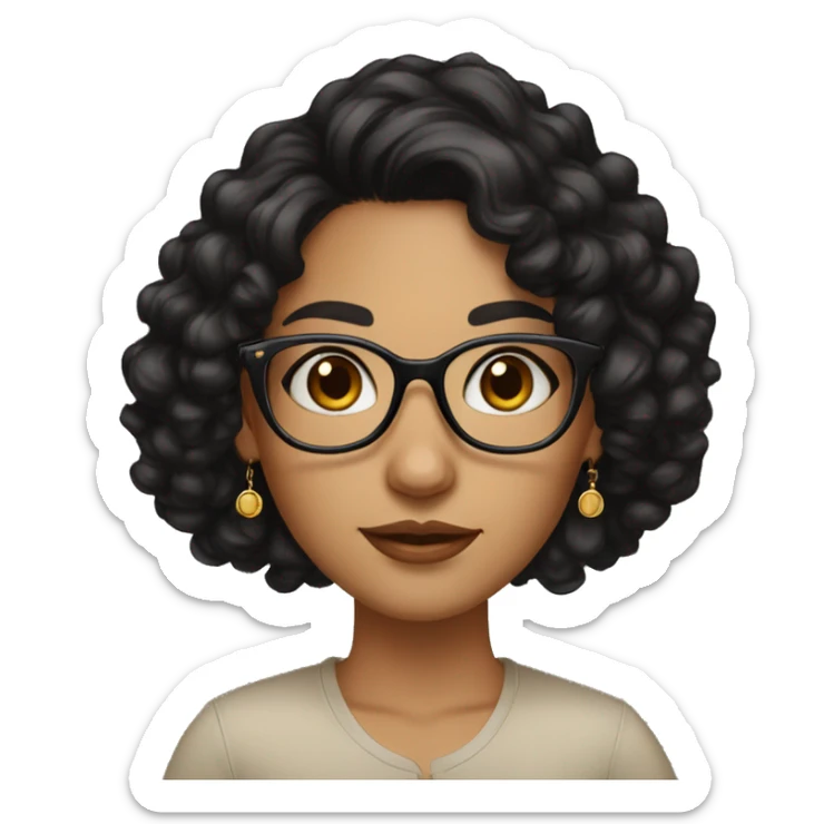 girl, big nose, long curly black hair, earrings, dark brown eyes, tan skin, freckles, glasses, glamour sticker