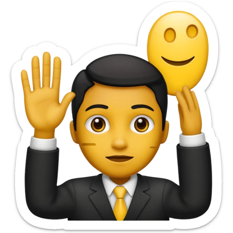 Emojic desatasco mesías en amarillo y negro mano arriba sticker