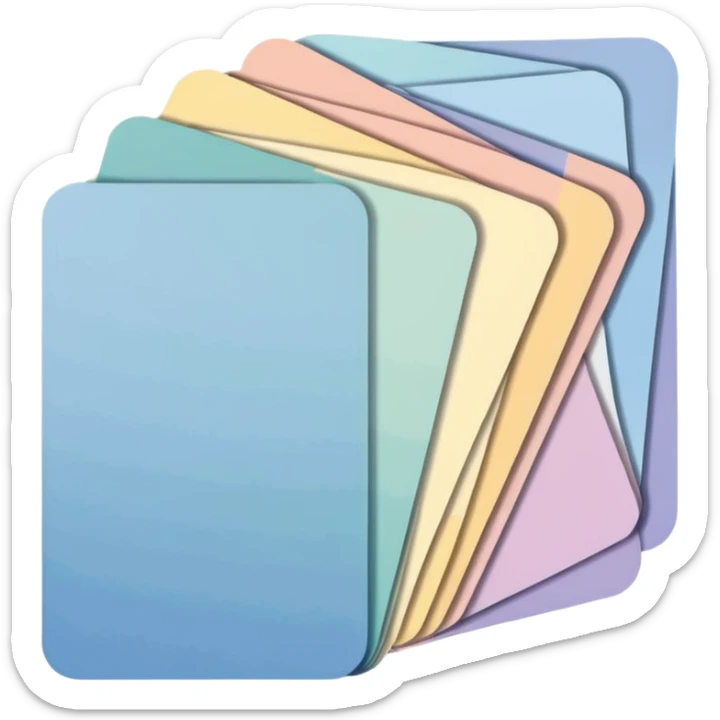 house paint swatches. there should be 3 or 4 cards of different colours, with different shades of that colour, in rectangle shape, overlapping. simple and not busy sticker