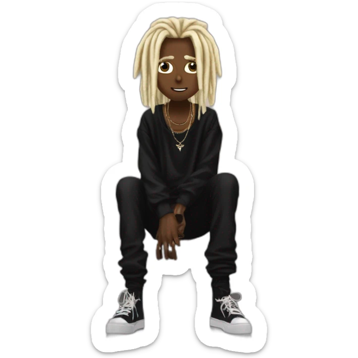 playboi carti blonde dreads with black shirt on that says opium with this symbol “*” with black pants and rick owens shoes on and also black durag sticker