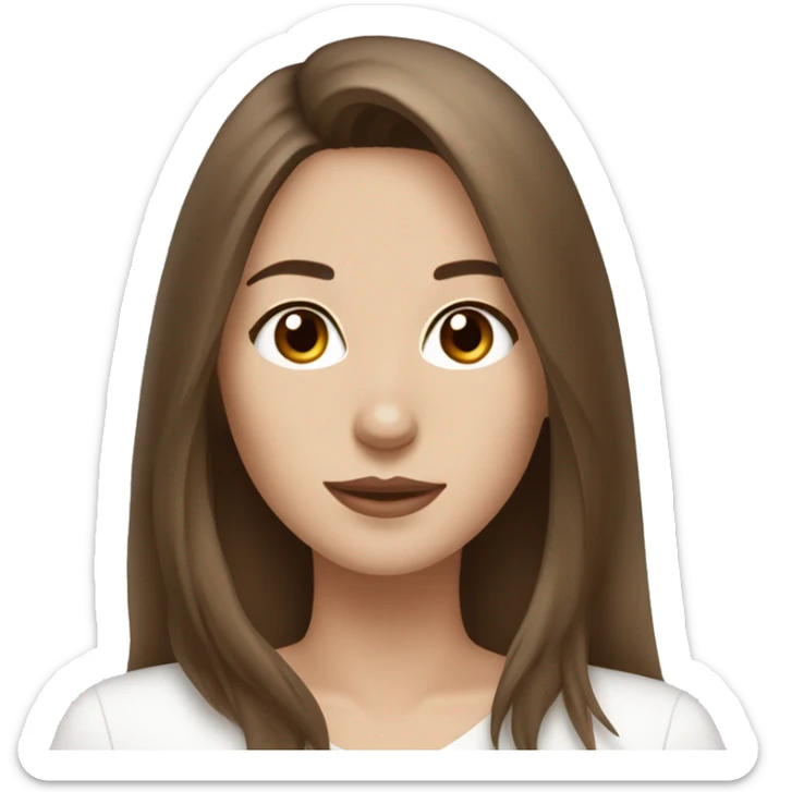 beautiful woman, straight long medium brown hair, brown eyes With white Maltese dog sticker