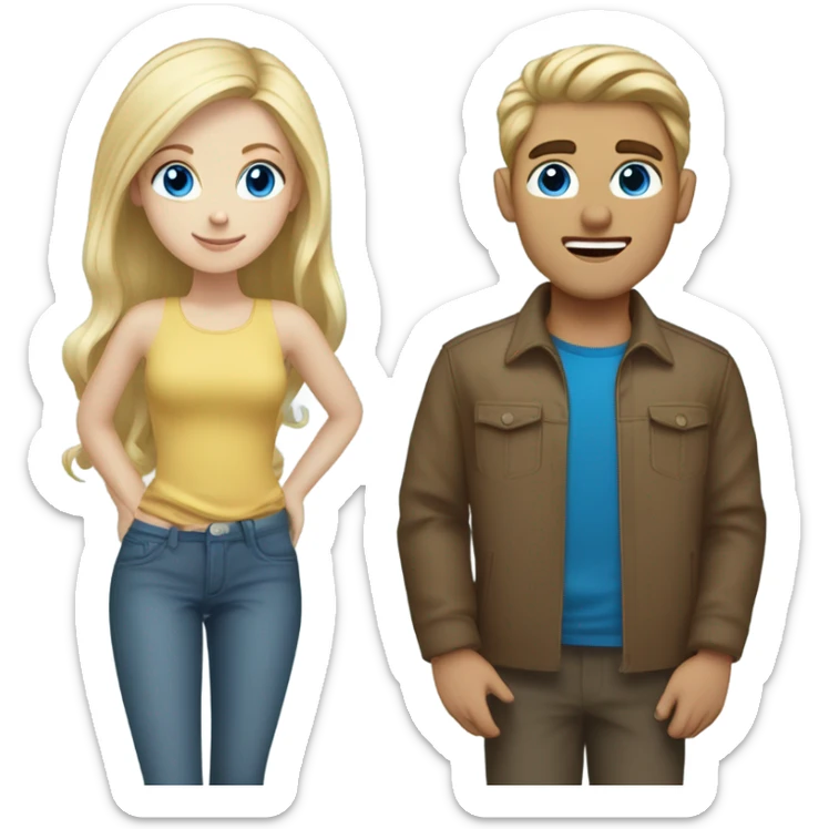 A blonde haired girl with her brown haired boyfriend. They both have blue eyes  sticker
