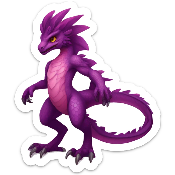 Mauve-maroon-red-violet-colored anthro-raptor-dragonkin-scalie-sona-Fakémon-hybrid with a mane on head and back full body sticker