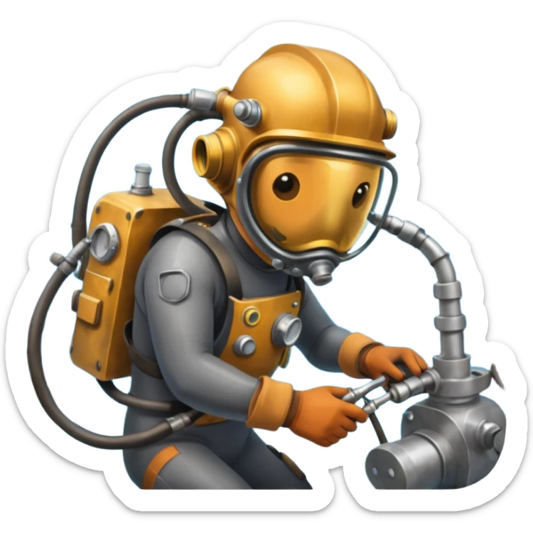 Buceador comercial trabajando, soldando una estructura metalica bajo agua soldandooooo sticker