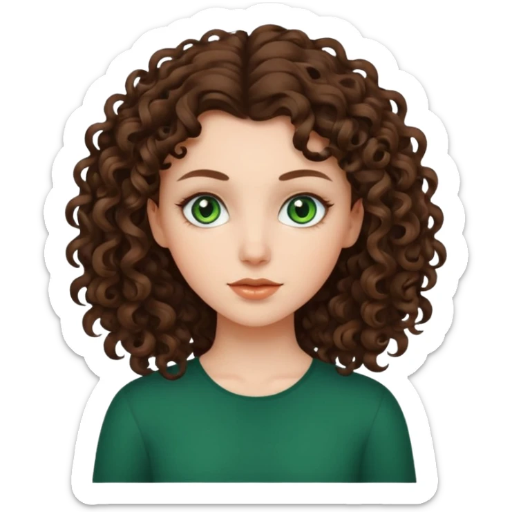White, green-eyed, brunette girl with somehow curly hair sticker