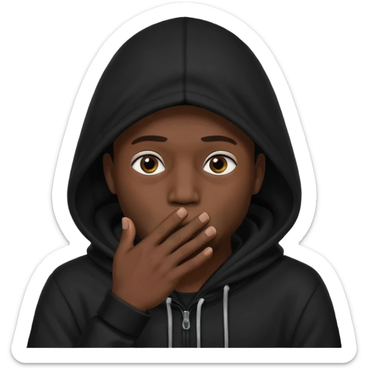 fait un homme avec une cagoule noir qui couvre sa tête, ses mains doivent être sur sa bouche comme si il se la cachait  sticker