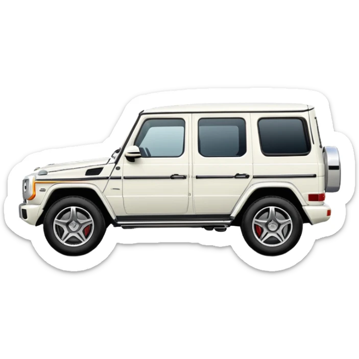 Mercedes G-Class SUV side view white color, in the style of Apple emoji sport utility vehicle, rounded, cartoonish, glossy, simple details sticker