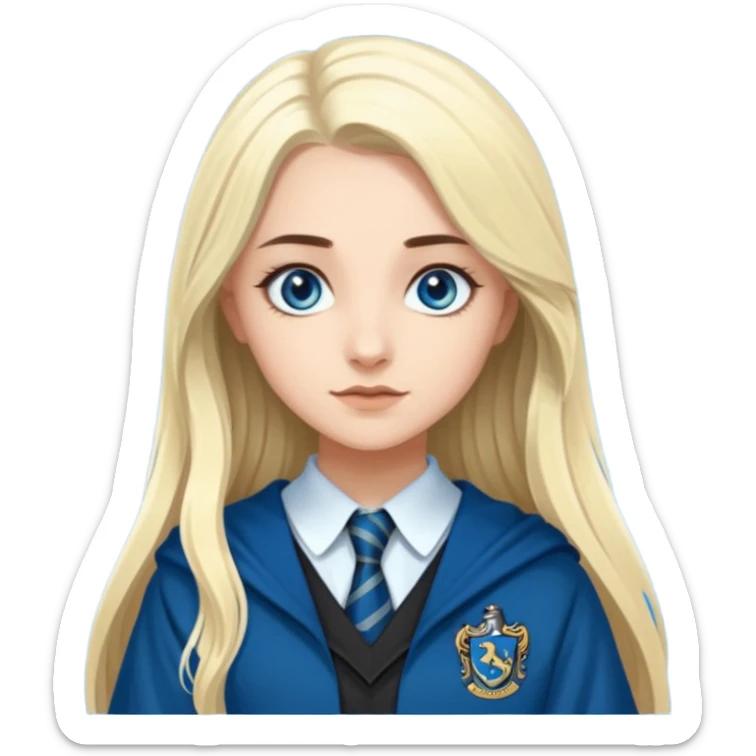 a pretty ravenclaw girl with long dark brown hair and blue eyes standing with a hot Slytherin girl with long blonde hair, blue eyes sticker