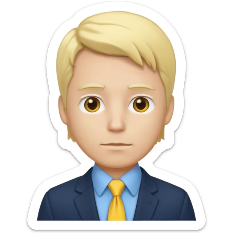 consulting man with hand with white skin and blonde hair with blue shirt and yellow tie and black blazer sticker