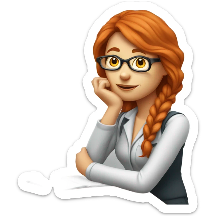 red hair woman nutritionist wearing glasses with hand on chin having an idea sticker