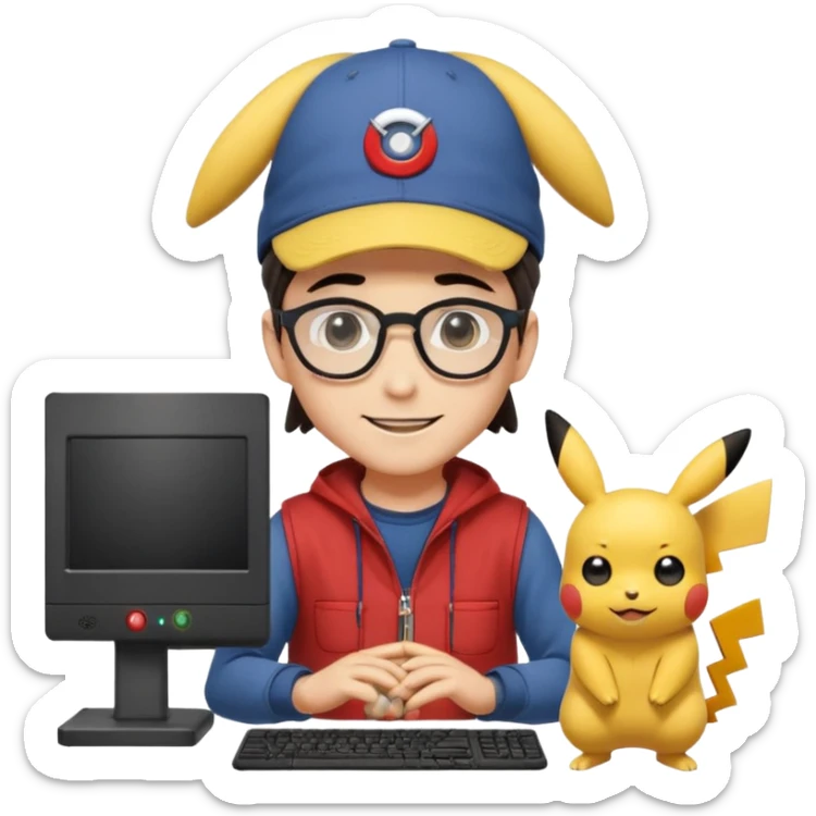 gere emoji do Ash Ketchum o personagem de Pokemon de tiferentes tipos se basenado no do whatsapp mais com um toque de programdador  sticker