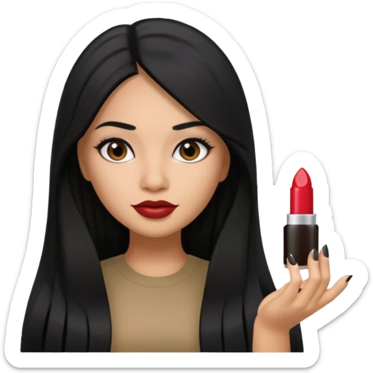 latina girl with straight long hair thats black memoji with nail no lipstick thats a baddie sticker