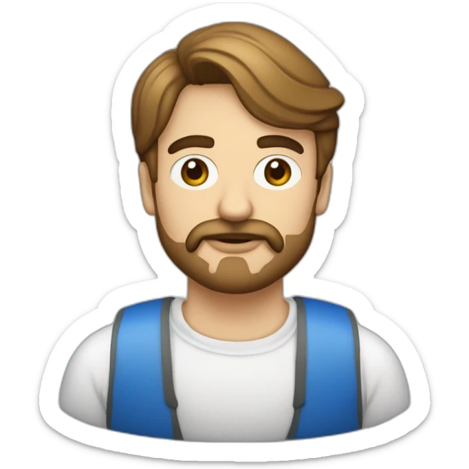 Arquitecto de 30 años residente de obra. Casco blanco chaleco azul. Ojos grandes cejas pobladas. labios gruesos. Sin bigote ni barba sticker