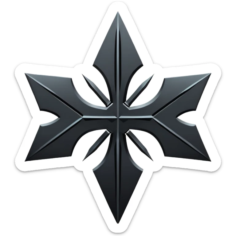 Emoji, dark futuristic cross, symmetrical geometric shape, black metal, gothic cyber aesthetic, minimal flat design, sharp edges, centered, transparent background do not use any other colors but black sticker