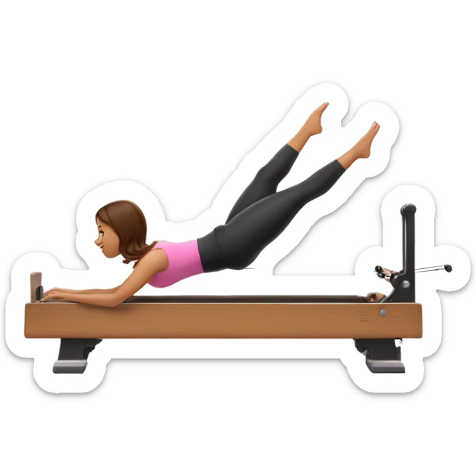 Latina girl with brown hair doing Pilates on reformer with pink tiara make her body is smaller sticker