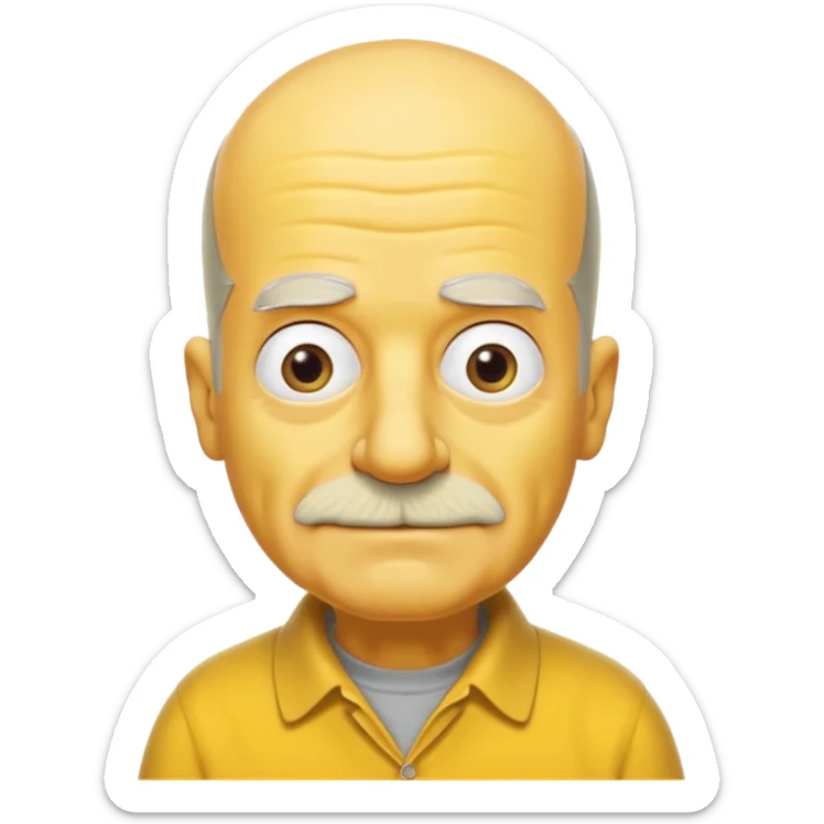 A 3D cartoon close-up portrait of an elderly yellow character styled like Grandpa Simpson, bald head with few tufts of hair, expressive wrinkles, yellow skin and shirt, Memoji-style lighting, matching Simpsons family design. sticker