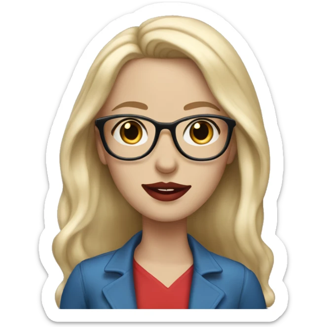 White girl, with long blonde hair, with red lipstick, blue eyes and glasses  sticker