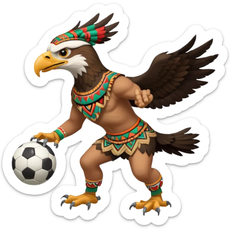 aguila mexicana con vestimenta azteca que juega futbol sticker