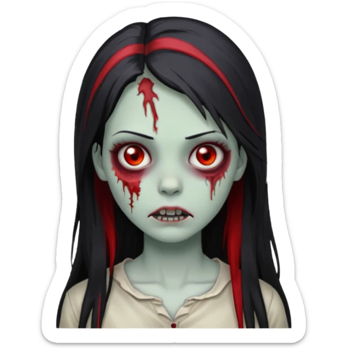 Garota zumbi cabelo longo preto, mevhas vermelhas nas laterais na frente da cabeça sticker