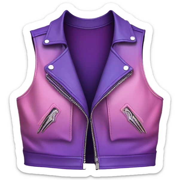 Realistic isolated pastel pink ,royal purple,magenta and pastel purple ombre crop top zippered leather vest. sticker