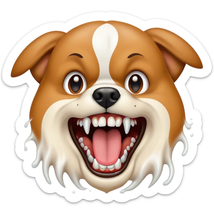 A close-up of a dog's mouth, showing sharp teeth and foam spraying out, looking wild and aggressive sticker