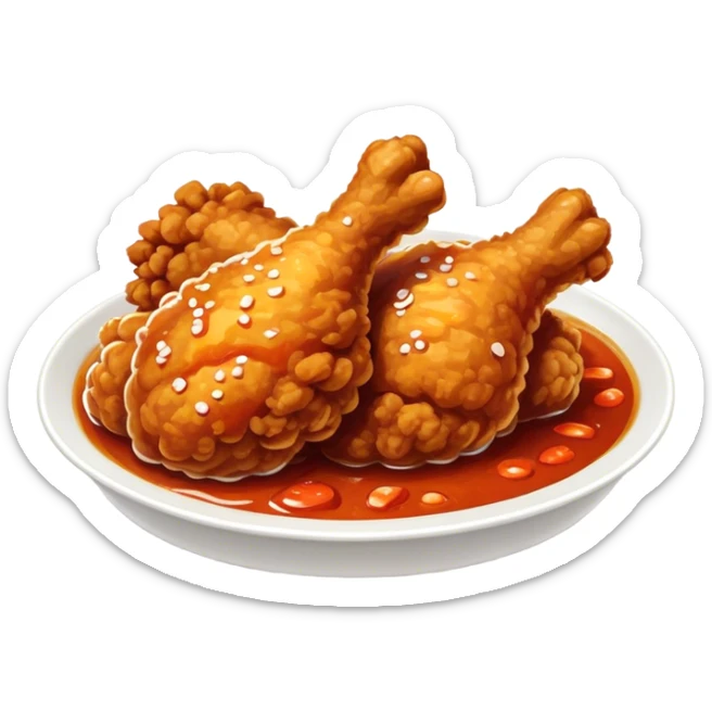 Cinematic Realistic Korean Fried Chicken Dish Emoji, depicted as crispy, golden-fried chicken glazed in a tangy sauce rendered with detailed textures and vibrant, dynamic lighting. sticker