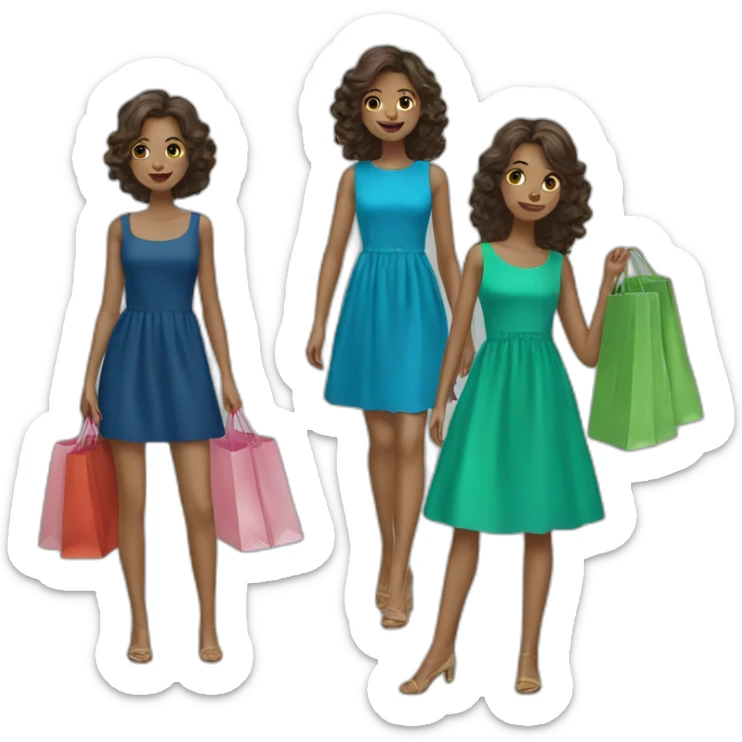 two girls shopping green dress blue dress sticker