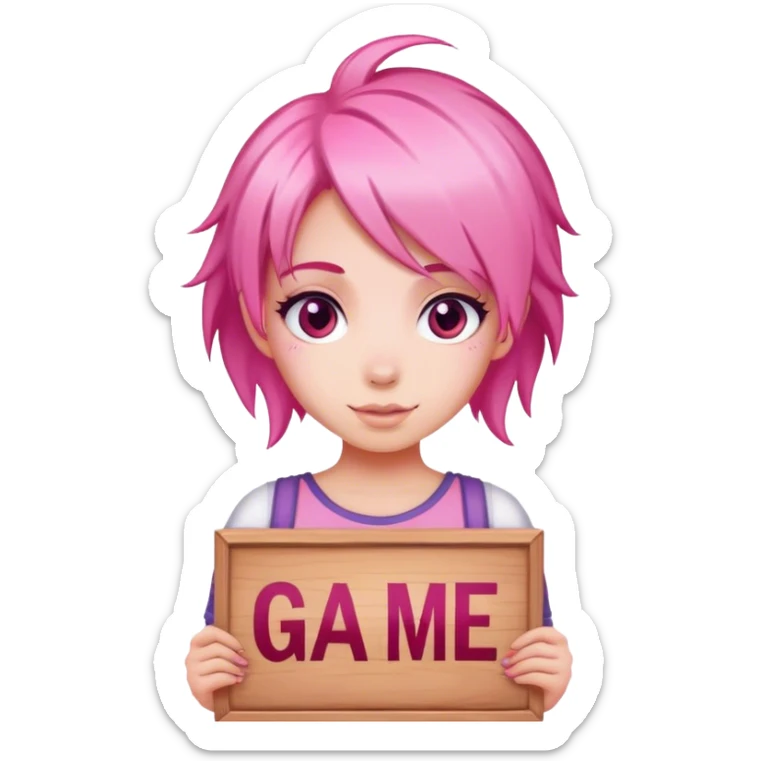 girl with pink hair sign saying Good Game sticker