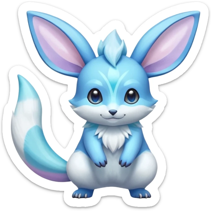 Shiny Pastel Colorful Iridescent Exotic Minccino-Aurorus-Glaceon-Fakémon-hybrid-creature (full body)  sticker