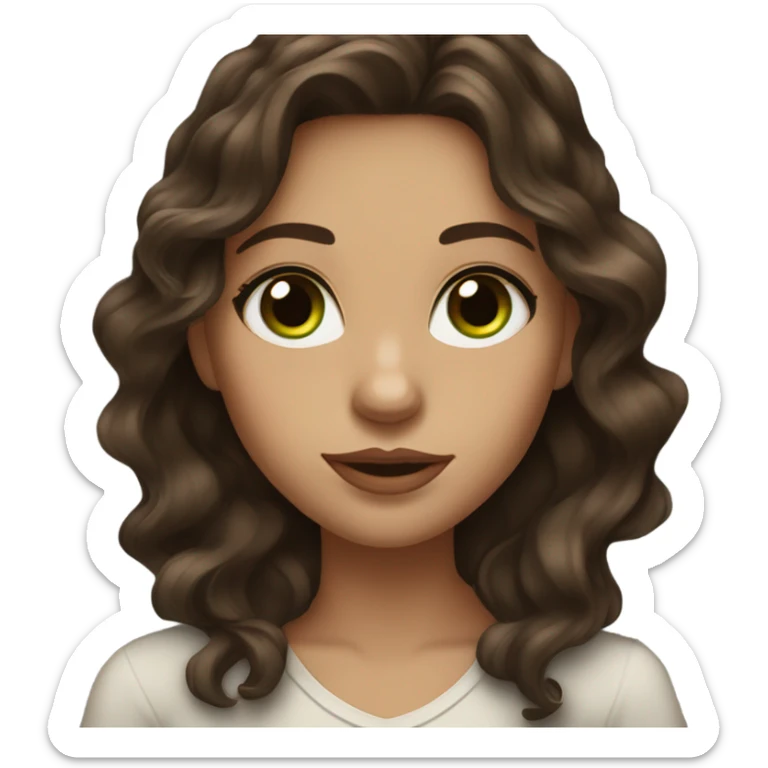 A beautiful girl,with long dark brown wavy hair, green with brown eyes, and full lips  sticker