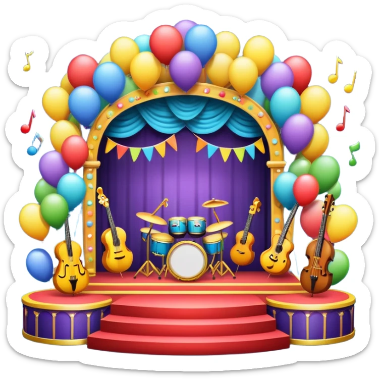 emoji festival with stage, music, fun, balloons, festive atmosphere sticker