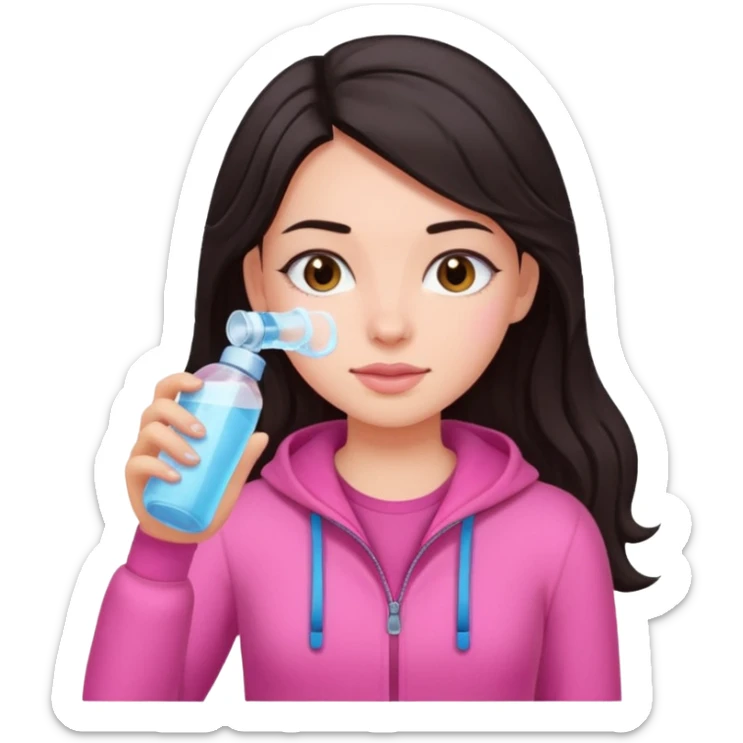 Emoji de menina de cabelos escuros hidratando o cabelo com roupas rosa sticker