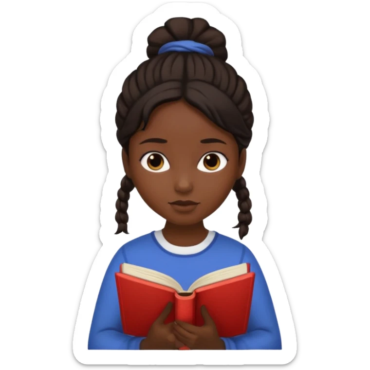 create an emoji where a girl with dark hair tied at the top  is reading  sticker