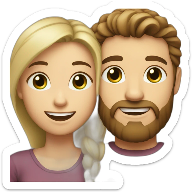 A happy couple, blond skiny girl with green eyes and brown haired and bearded man with dark brown eyes sticker