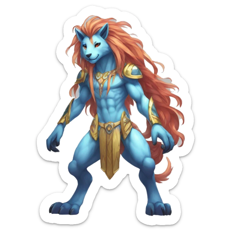 Anthro Sona Cool Edgy Cute Legendary Colorful Shy Shiny Fakemon-Fantasy-Creature With Long Hair-Mane Full Body Detailed High Quality sticker