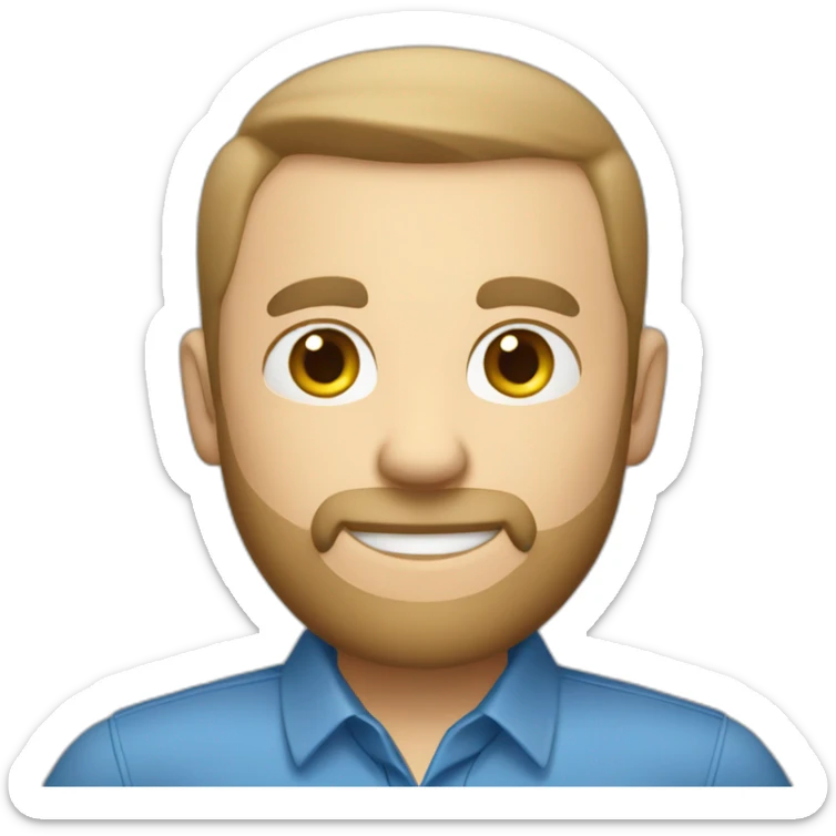 caucasian male with small beard and almost bald smart casual blue shirt holding papers sticker