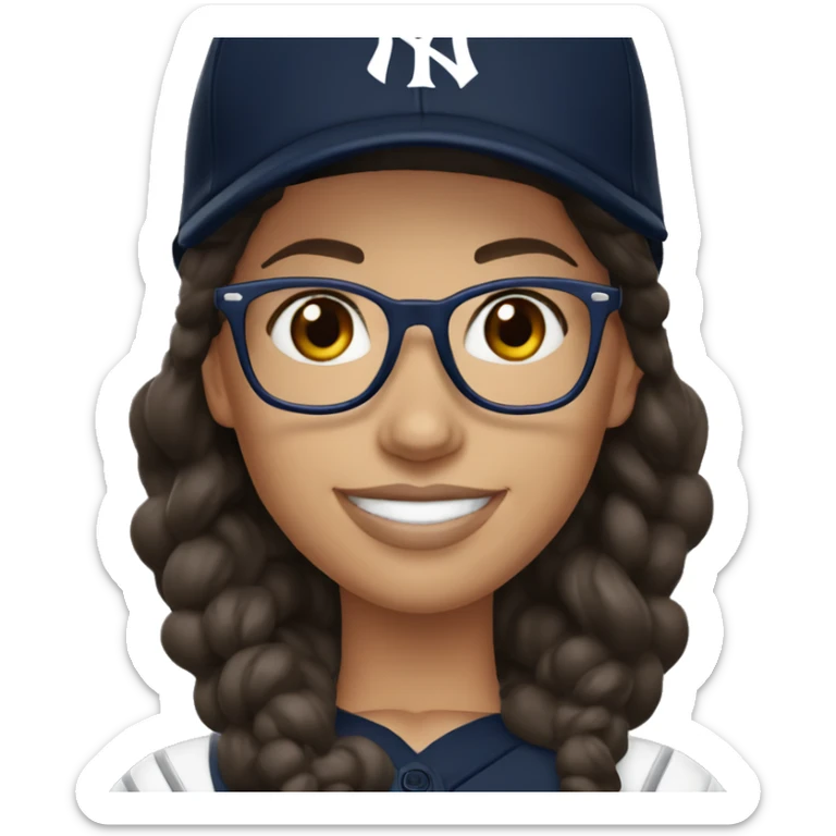 Brunette woman smile with glasses New York Yankees cap jersey  sticker
