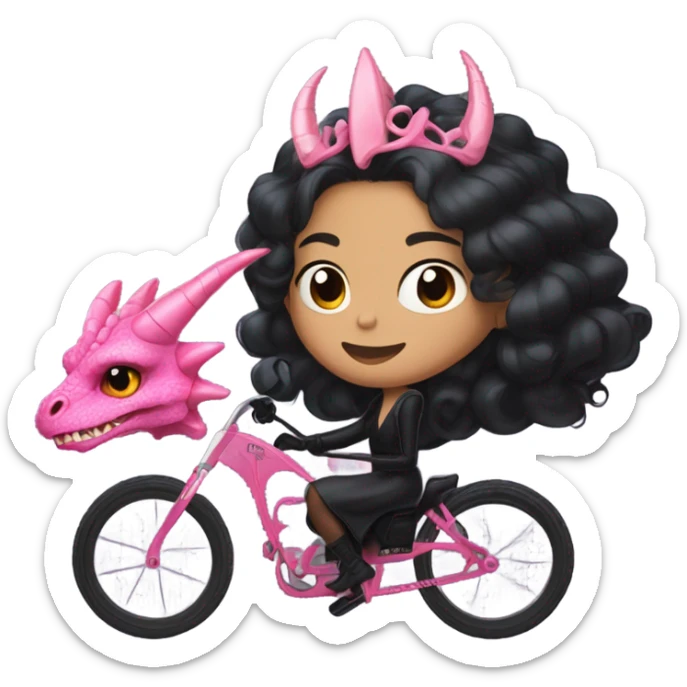  black evening gown with see-through gloves, Jenna Ortega as Addams woman prom queen wearing a mini tiara, very large blood  pink evil-looking horned old dragon bike sticker