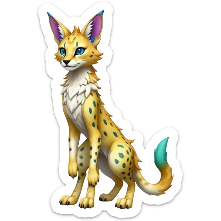 Epic Edgy Colorful ethereal eldritch Sergal-Serval-Fionbri full body sticker
