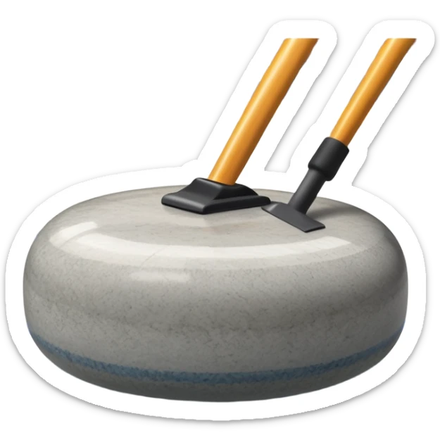 An icon showing a detailed close-up of a curling stone sliding across the ice, with a broom in motion beside it. The background features an indoor stadium with cheering spectators on the stands. Transparent background captures the strategy and focus of curling. sticker